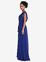Side View Thumbnail - Cobalt Blue Ruffle-Trimmed V-Back Chiffon Maxi Dress