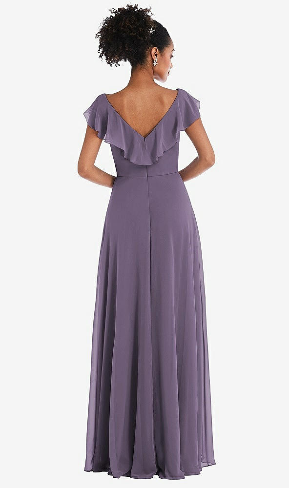Back View - Lavender Ruffle-Trimmed V-Back Chiffon Maxi Dress