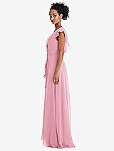 Side View Thumbnail - Peony Pink Ruffle-Trimmed V-Back Chiffon Maxi Dress