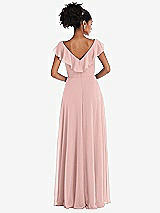 Rear View Thumbnail - Rose - PANTONE Rose Quartz Ruffle-Trimmed V-Back Chiffon Maxi Dress