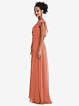Side View Thumbnail - Terracotta Copper Ruffle-Trimmed V-Back Chiffon Maxi Dress
