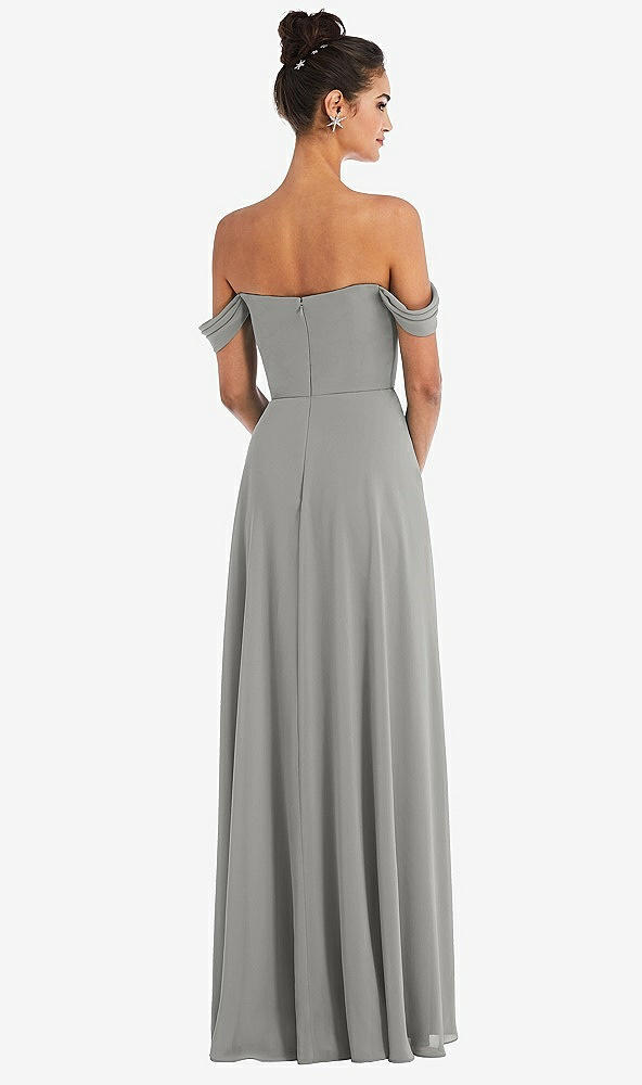 Back View - Chelsea Gray Off-the-Shoulder Draped Neckline Maxi Dress