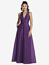 Front View Thumbnail - Majestic Plunging Neckline Pleated Skirt Maxi Dress with Pockets