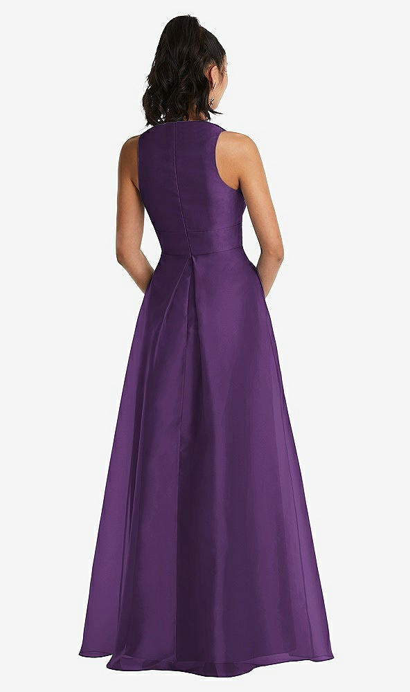 Back View - Majestic Plunging Neckline Pleated Skirt Maxi Dress with Pockets