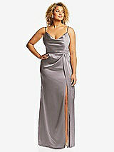 Front View Thumbnail - Cashmere Gray Cowl-Neck Draped Wrap Maxi Dress with Front Slit