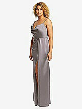 Side View Thumbnail - Cashmere Gray Cowl-Neck Draped Wrap Maxi Dress with Front Slit