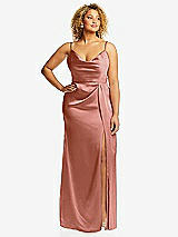 Front View Thumbnail - Desert Rose Cowl-Neck Draped Wrap Maxi Dress with Front Slit