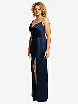 Side View Thumbnail - Midnight Navy Cowl-Neck Draped Wrap Maxi Dress with Front Slit