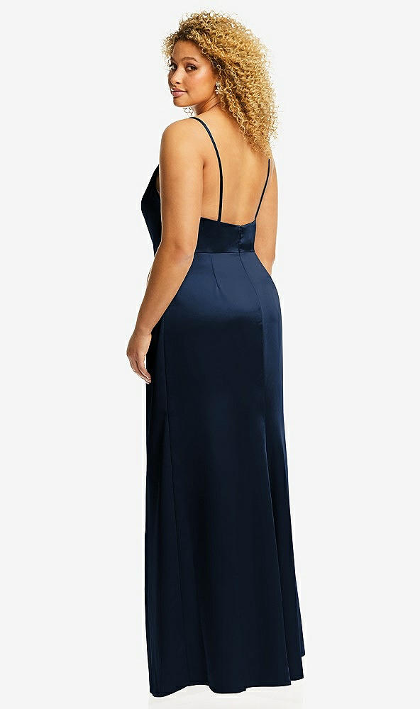 Back View - Midnight Navy Cowl-Neck Draped Wrap Maxi Dress with Front Slit