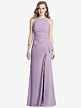 Front View Thumbnail - Pale Purple Halter Maxi Dress with Cascade Ruffle Slit