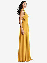 Side View Thumbnail - NYC Yellow Stand Collar Halter Maxi Dress with Criss Cross Open-Back