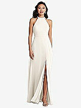 Rear View Thumbnail - Ivory Stand Collar Halter Maxi Dress with Criss Cross Open-Back