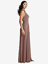 Side View Thumbnail - Sienna Stand Collar Halter Maxi Dress with Criss Cross Open-Back