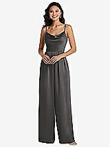 Front View Thumbnail - Caviar Gray Cowl-Neck Spaghetti Strap Maxi Jumpsuit with Pockets