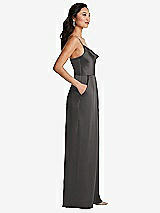 Side View Thumbnail - Caviar Gray Cowl-Neck Spaghetti Strap Maxi Jumpsuit with Pockets