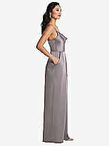 Side View Thumbnail - Cashmere Gray Cowl-Neck Spaghetti Strap Maxi Jumpsuit with Pockets