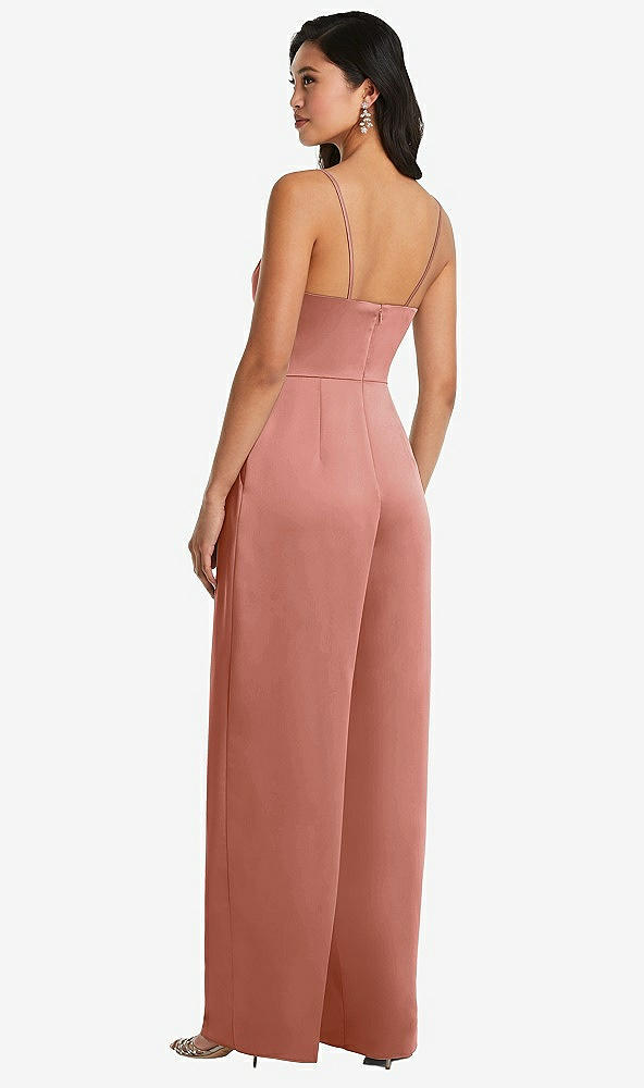 Back View - Desert Rose Cowl-Neck Spaghetti Strap Maxi Jumpsuit with Pockets