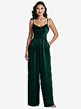 Alt View 1 Thumbnail - Evergreen Cowl-Neck Spaghetti Strap Maxi Jumpsuit with Pockets
