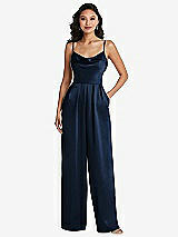 Alt View 1 Thumbnail - Midnight Navy Cowl-Neck Spaghetti Strap Maxi Jumpsuit with Pockets
