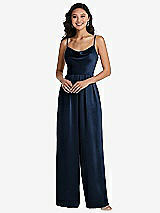 Front View Thumbnail - Midnight Navy Cowl-Neck Spaghetti Strap Maxi Jumpsuit with Pockets