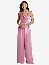 Front View Thumbnail - Powder Pink Cowl-Neck Spaghetti Strap Maxi Jumpsuit with Pockets