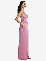 Side View Thumbnail - Powder Pink Cowl-Neck Spaghetti Strap Maxi Jumpsuit with Pockets