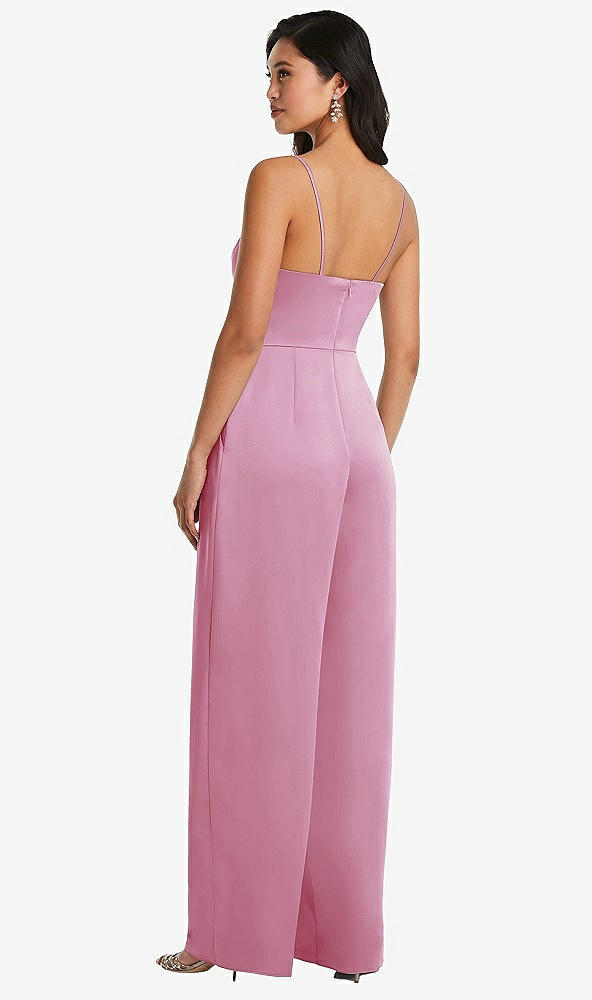 Back View - Powder Pink Cowl-Neck Spaghetti Strap Maxi Jumpsuit with Pockets