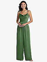 Front View Thumbnail - Vineyard Green Cowl-Neck Spaghetti Strap Maxi Jumpsuit with Pockets