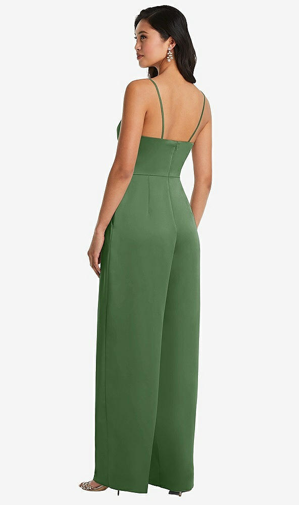 Back View - Vineyard Green Cowl-Neck Spaghetti Strap Maxi Jumpsuit with Pockets