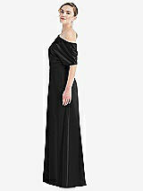 Side View Thumbnail - Black One-Shoulder Sleeved Blouson Trumpet Gown
