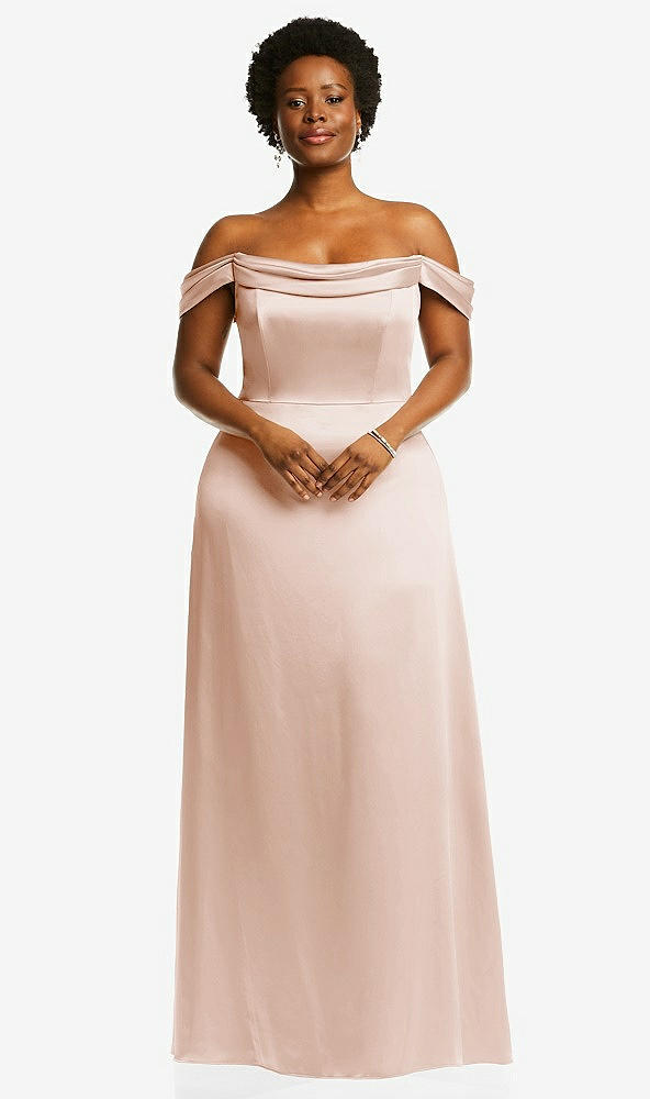 Front View - Cameo Draped Pleat Off-the-Shoulder Maxi Dress