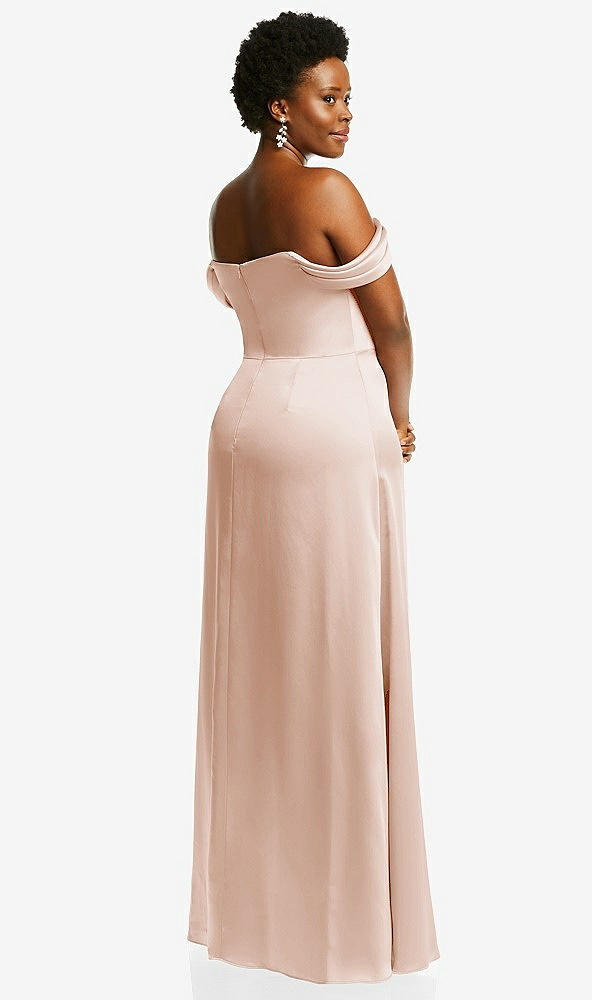 Back View - Cameo Draped Pleat Off-the-Shoulder Maxi Dress