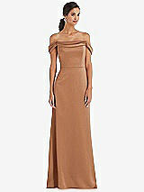 Alt View 1 Thumbnail - Toffee Draped Pleat Off-the-Shoulder Maxi Dress