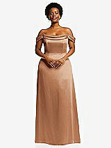 Front View Thumbnail - Toffee Draped Pleat Off-the-Shoulder Maxi Dress