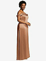 Side View Thumbnail - Toffee Draped Pleat Off-the-Shoulder Maxi Dress