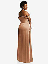 Rear View Thumbnail - Toffee Draped Pleat Off-the-Shoulder Maxi Dress