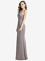 Side View Thumbnail - Cashmere Gray Shirred One-Shoulder Satin Trumpet Dress - Maddie