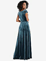 Rear View Thumbnail - Dutch Blue Cowl-Neck Cap Sleeve Velvet Maxi Dress with Pockets