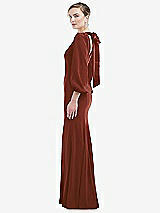 Side View Thumbnail - Auburn Moon & Auburn Moon Bishop Sleeve Open-Back Trumpet Gown with Scarf Tie