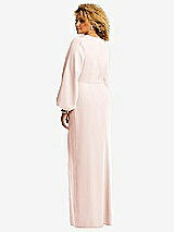 Rear View Thumbnail - Blush Long Puff Sleeve V-Neck Trumpet Gown