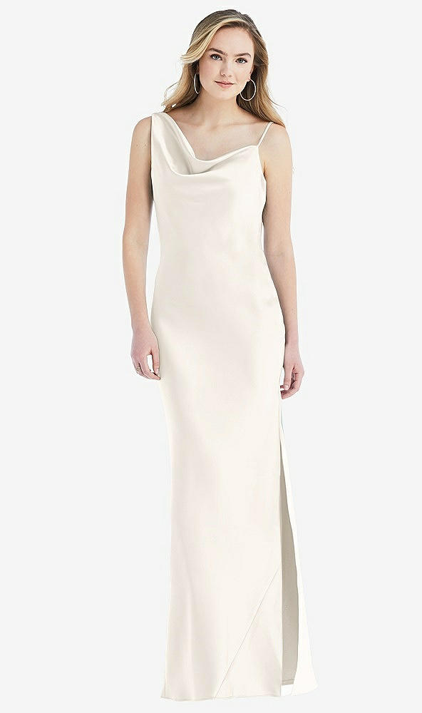 Front View - Ivory Asymmetrical One-Shoulder Cowl Maxi Slip Dress