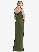 Rear View Thumbnail - Olive Green Asymmetrical One-Shoulder Cowl Maxi Slip Dress