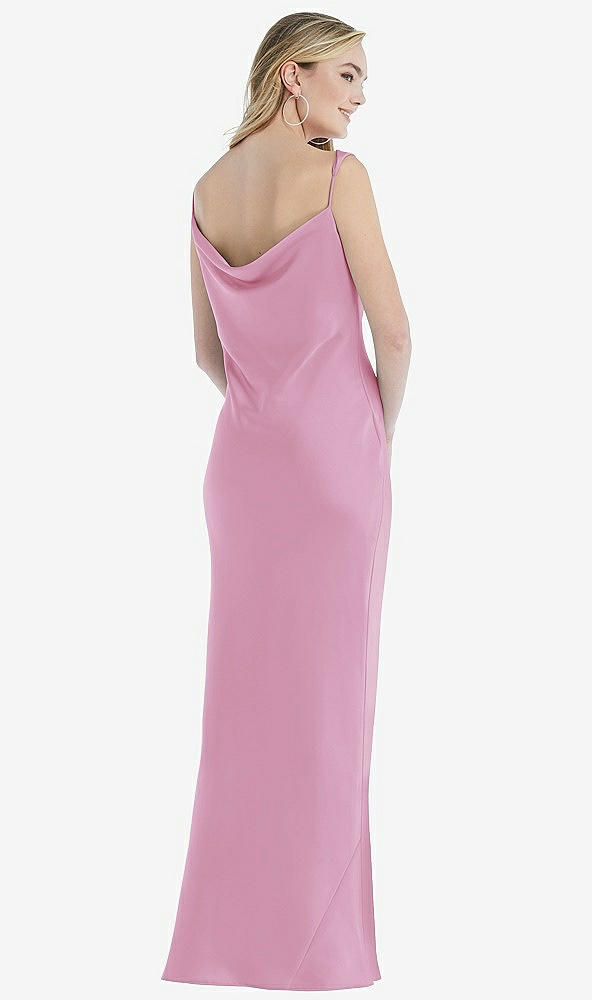 Back View - Powder Pink Asymmetrical One-Shoulder Cowl Maxi Slip Dress
