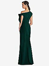 Rear View Thumbnail - Evergreen Off-the-Shoulder Tie Detail Trumpet Gown with Front Slit