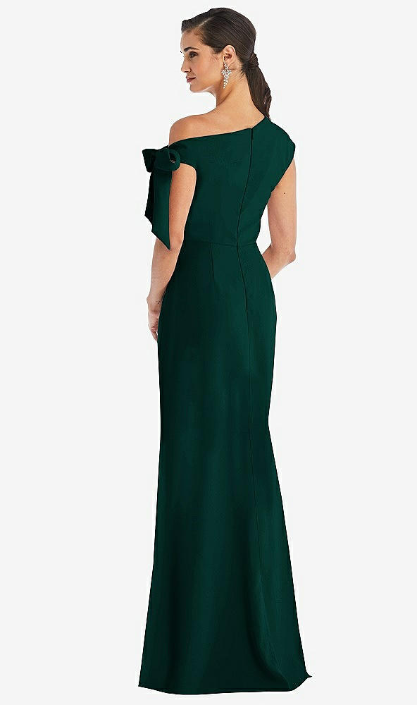 Back View - Evergreen Off-the-Shoulder Tie Detail Trumpet Gown with Front Slit