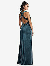 Rear View Thumbnail - Dutch Blue Plunging Neckline Velvet Maxi Dress with Criss Cross Open-Back