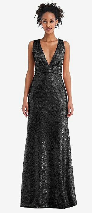 Long black 2024 sequin bridesmaid dress