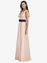 Side View Thumbnail - Cameo & Midnight Navy Off-the-Shoulder Draped Wrap Satin Maxi Dress
