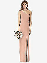 Front View Thumbnail - Pale Peach One-Shoulder Crepe Trumpet Gown with Front Slit