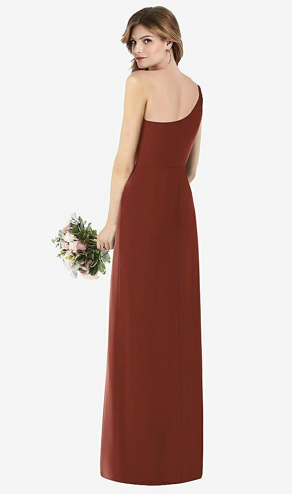 Back View - Auburn Moon One-Shoulder Crepe Trumpet Gown with Front Slit